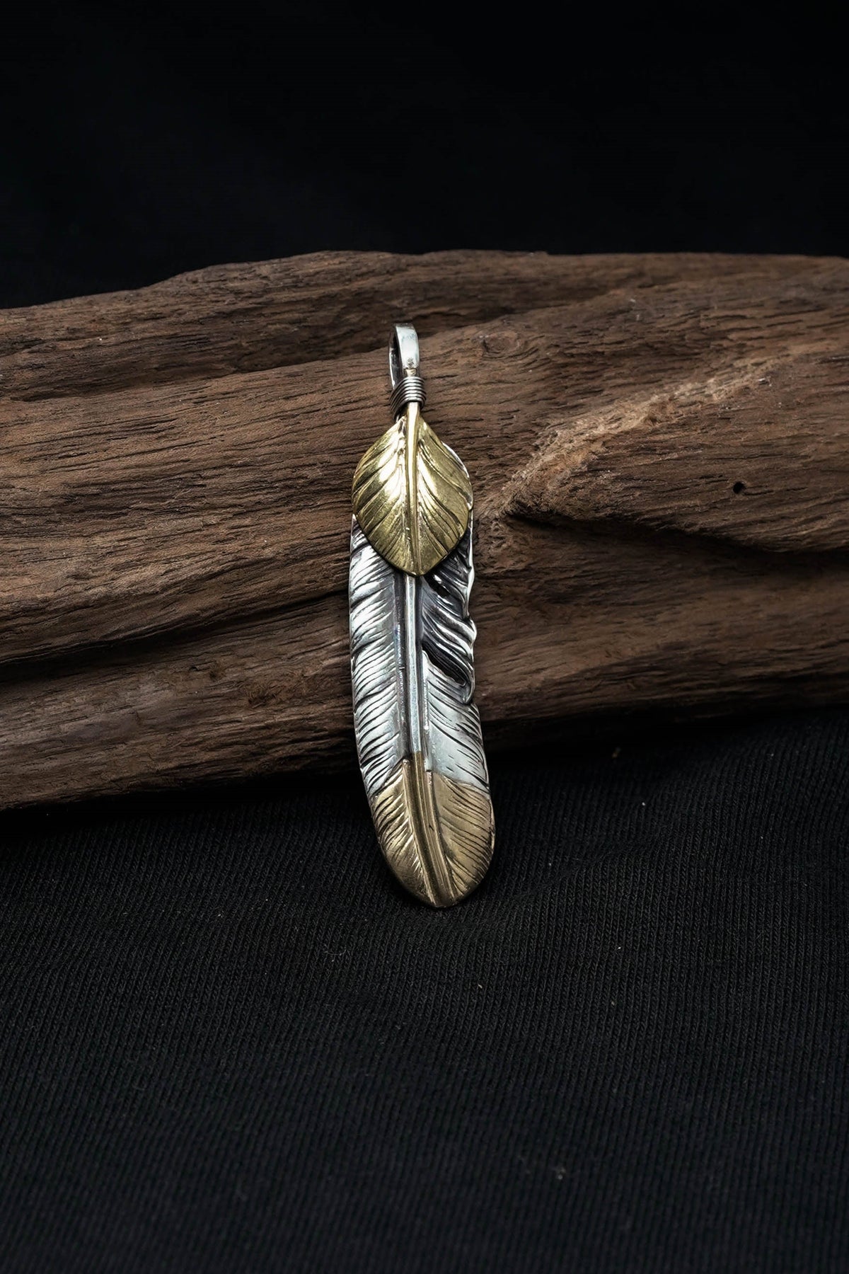 Left Feather Leaf Retro 925 Silver Pendant Takahashi Goro with Brass