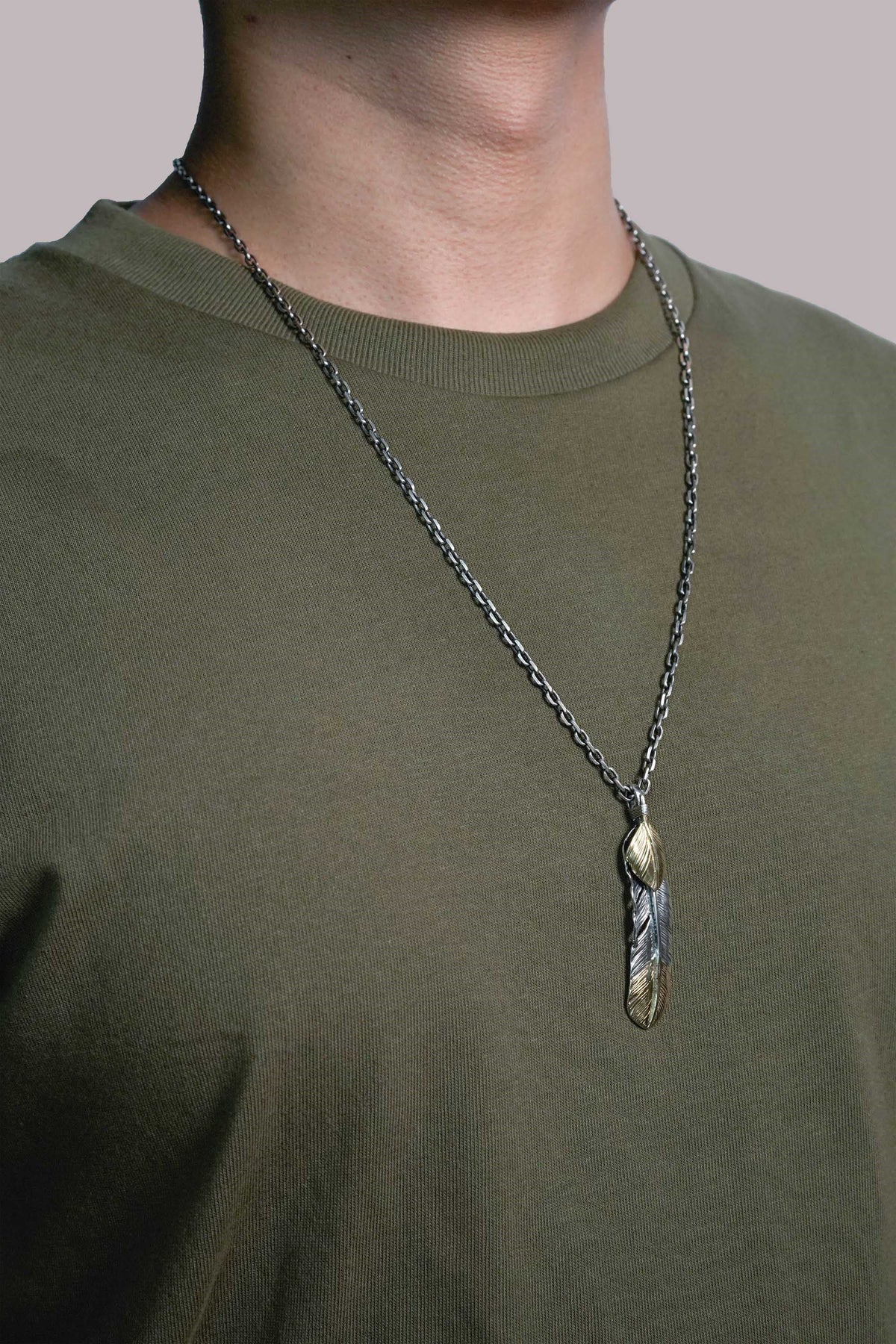 Right Feather Leaf Retro 925 Silver Pendant Takahashi Goro with Brass