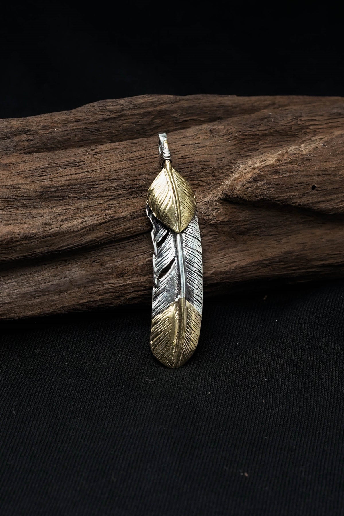 Right Feather Leaf Retro 925 Silver Pendant Takahashi Goro with Brass