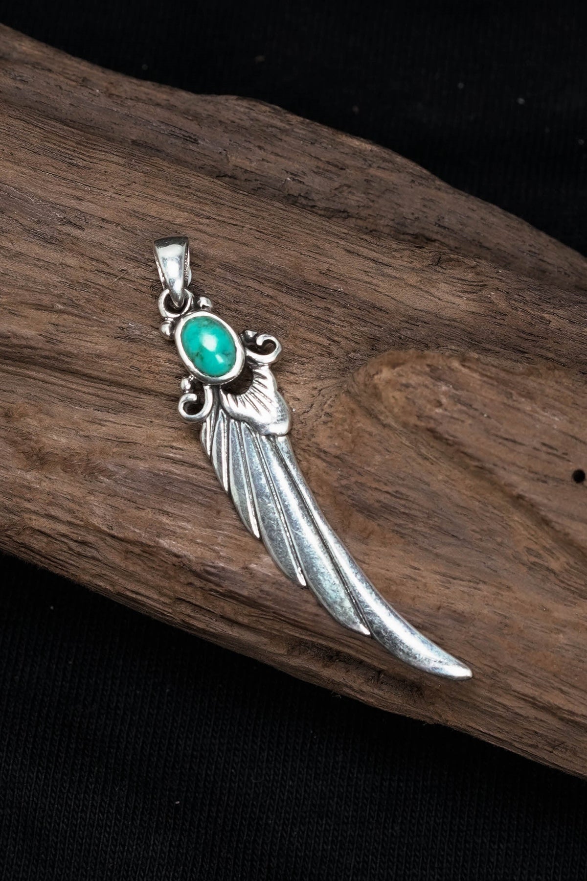 Long Feather Leaf Retro 925 Silver Pendant Takahashi Goro