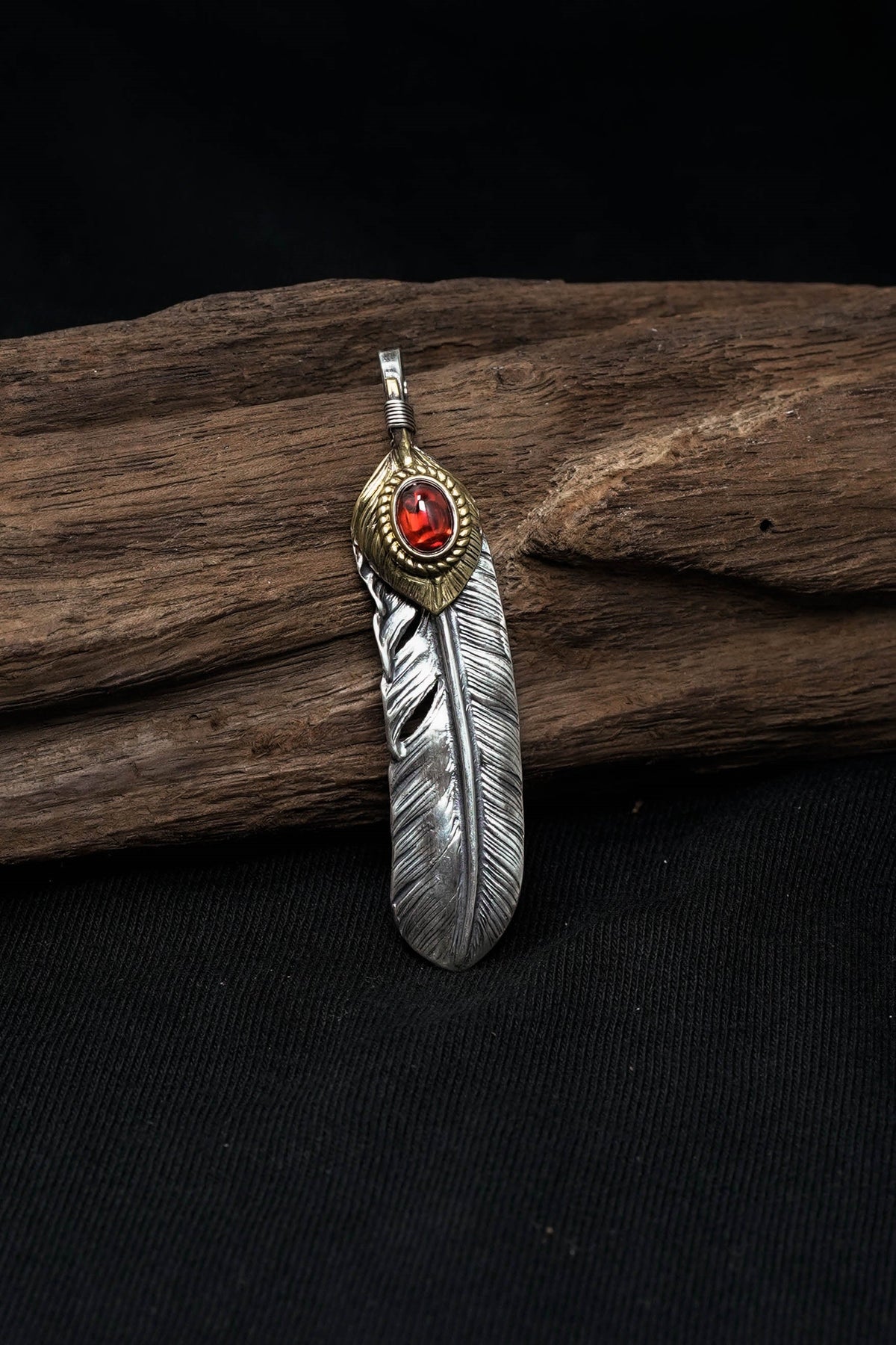 Right Brass Leaf Feather Retro 925 Silver Pendant Japan Takahashi Goro