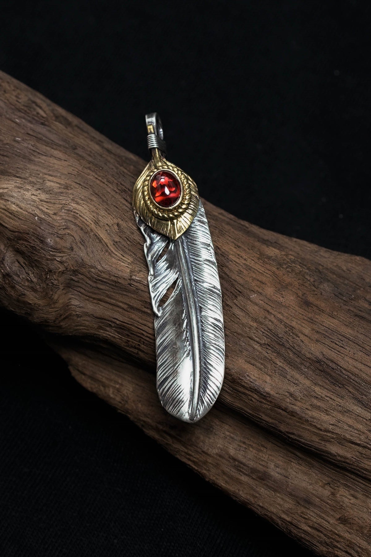 Right Brass Leaf Feather Retro 925 Silver Pendant Japan Takahashi Goro