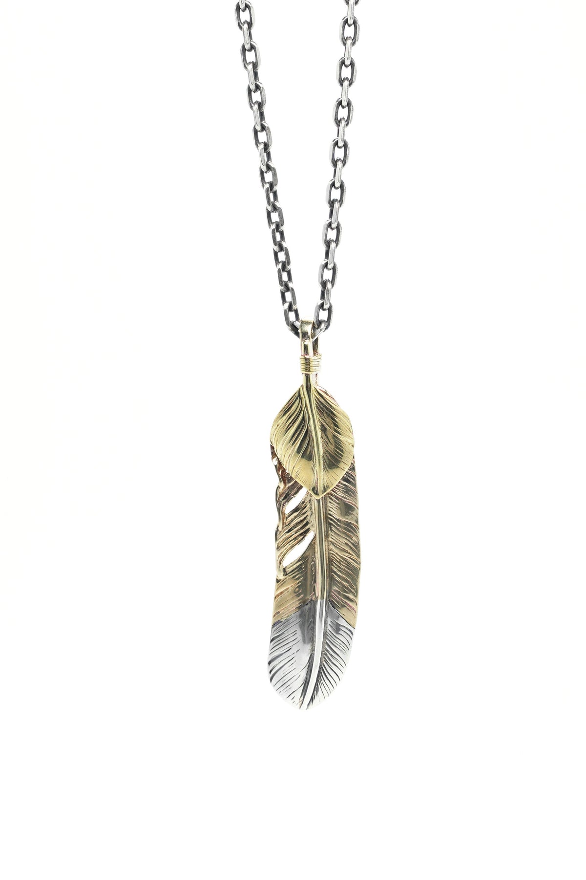 Right Feather Retro 925 Silver Goro Takahashi Pendant with Brass