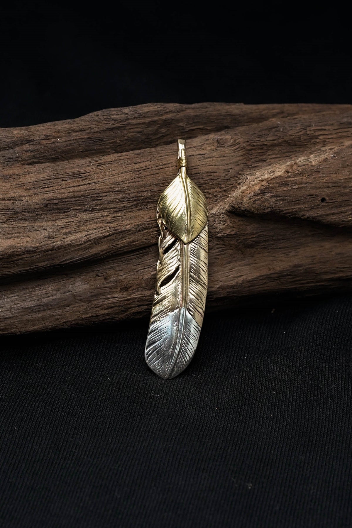 Right Feather Retro 925 Silver Goro Takahashi Pendant with Brass