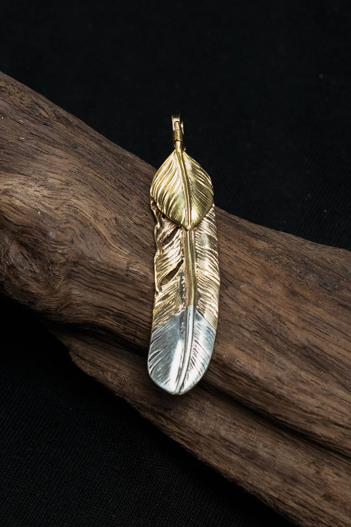 Right Feather Retro 925 Silver Goro Takahashi Pendant with Brass