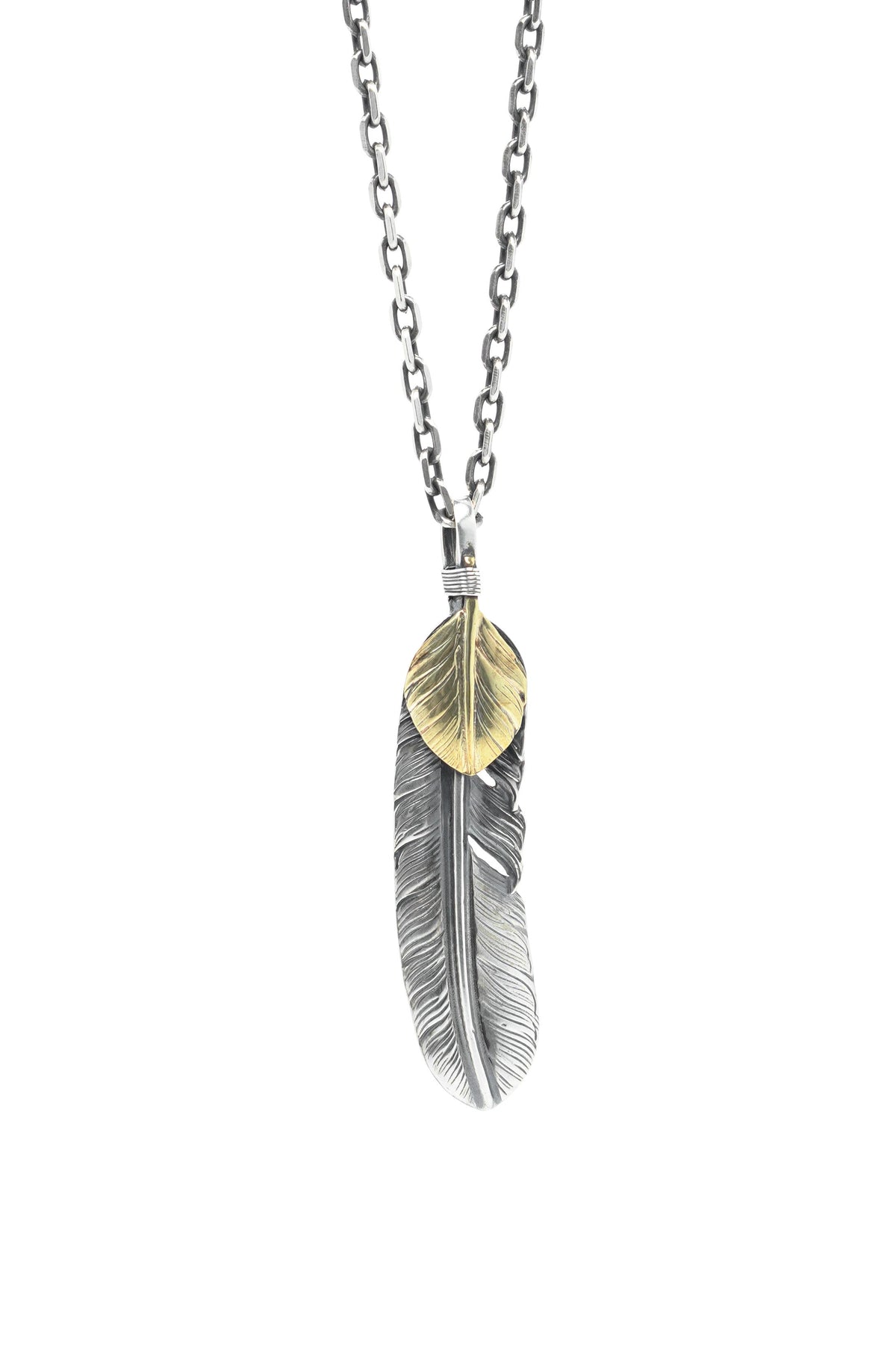 Left Feather Leaf Retro 925 Silver Goro Takahashi Pendant with Brass