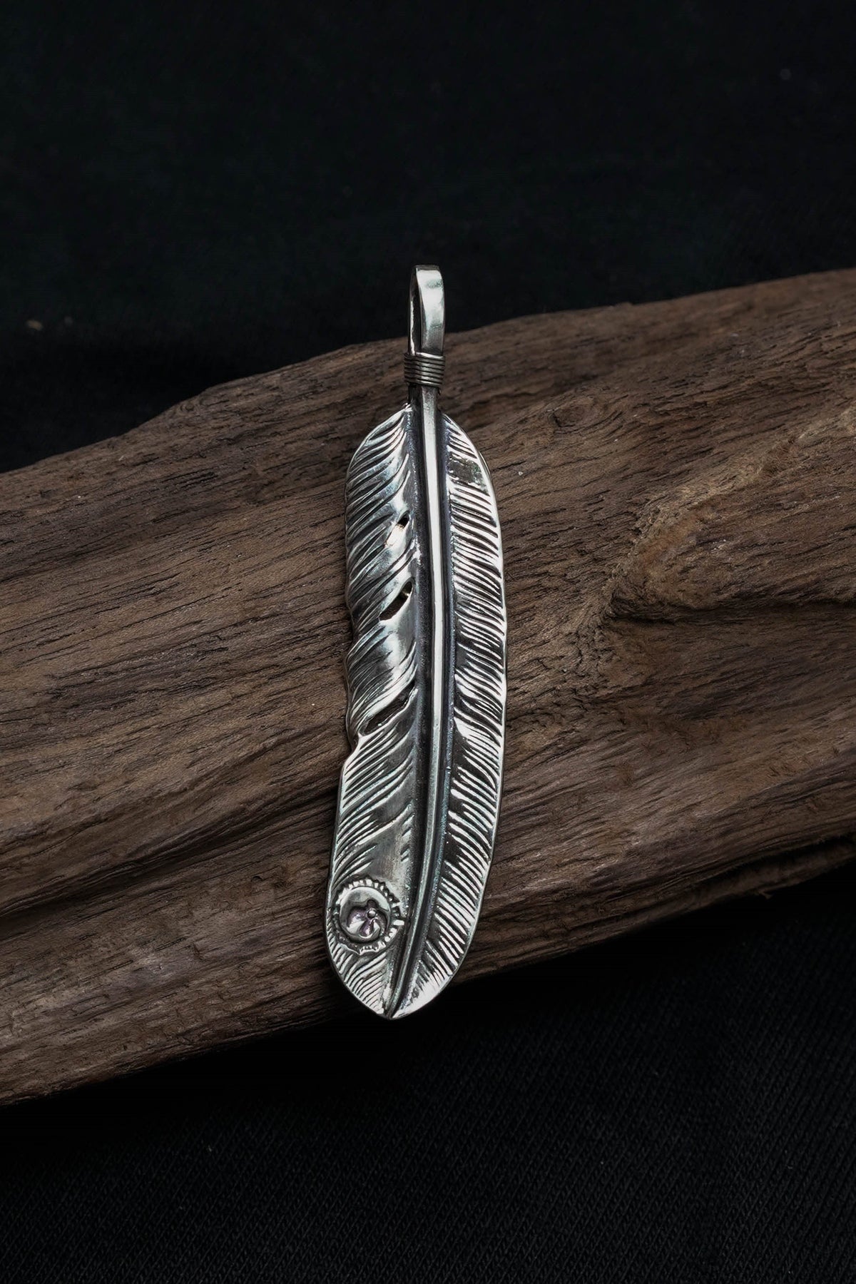 Left Feather Simple Leaf Retro 925 Silver Goro Takahashi Pendant