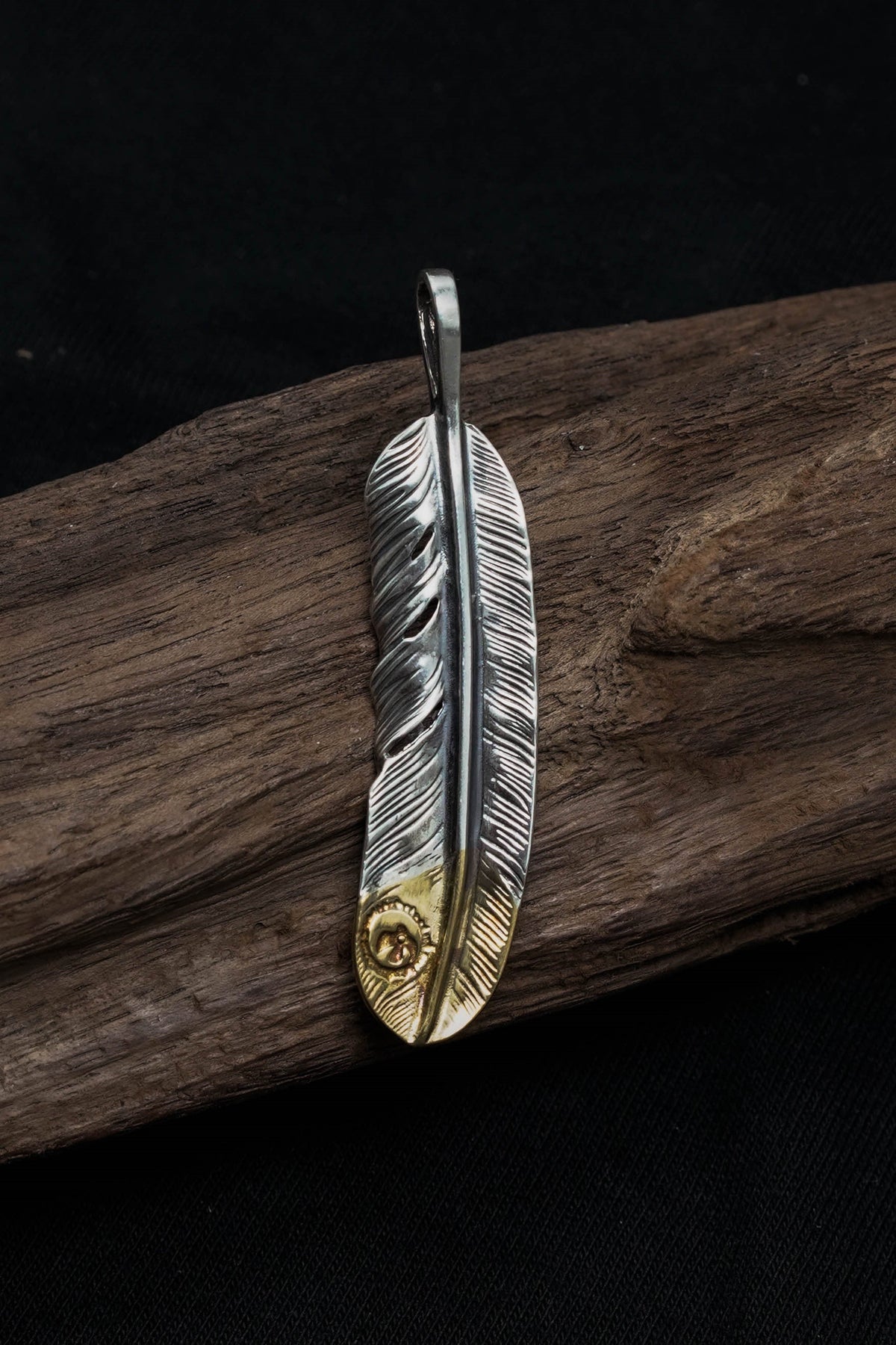 Left Feather Retro 925 Silver Goro Takahashi Pendant with Brass