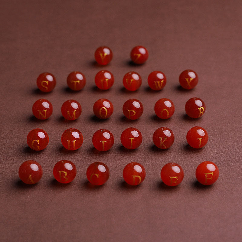 Natural Red Agate Beads - 26 Alphabet Loose Beads for Engraving Customization DIY