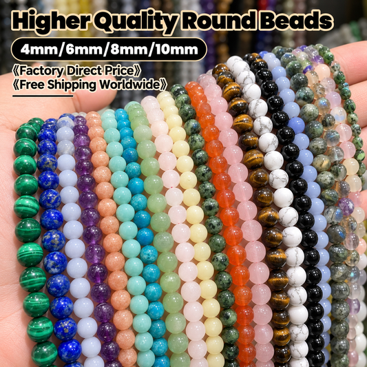 High-Quality Gemstone & Crystal Round Smooth Beads 4mm 6mm 8mm 10mm