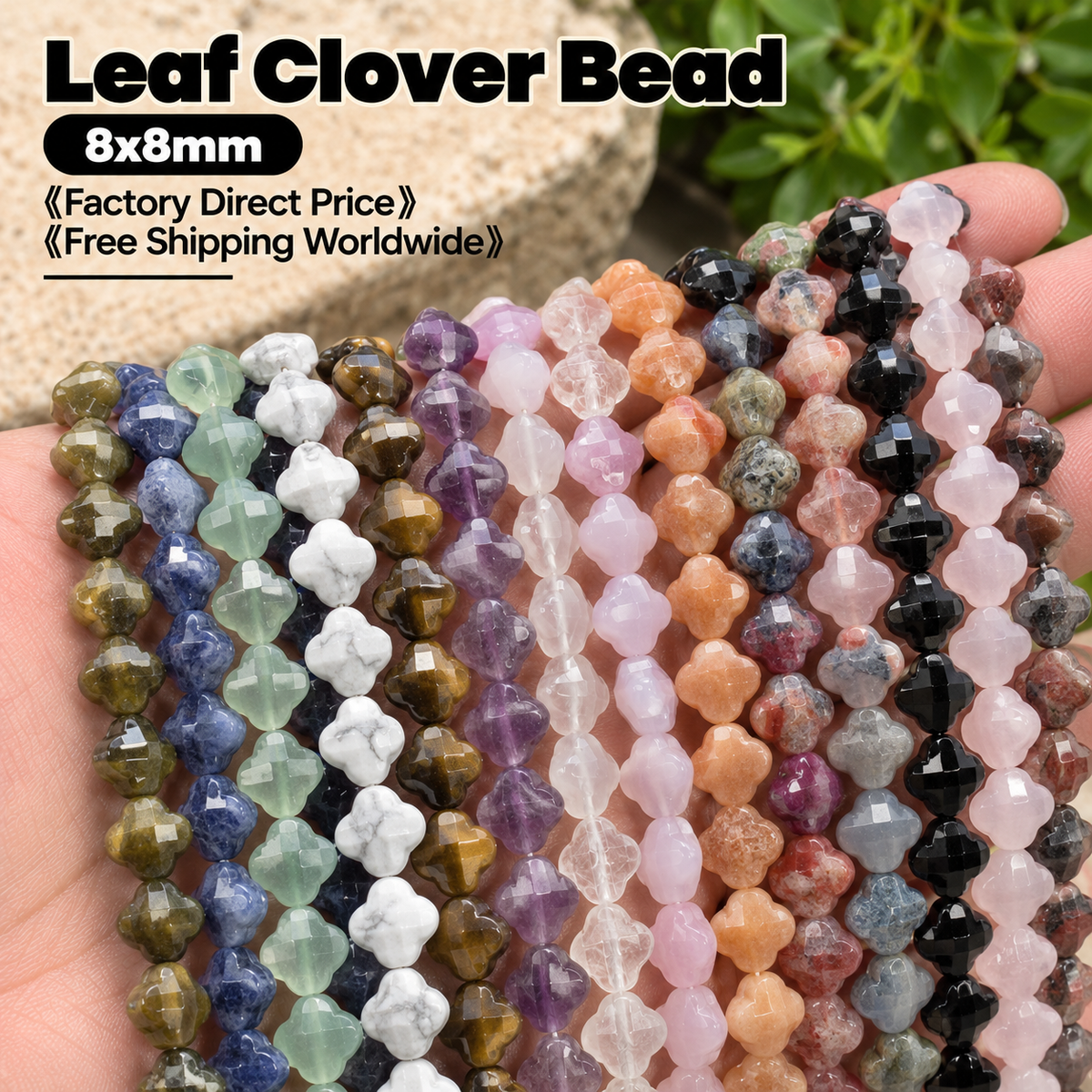 Leaf Clover Beads 8mm Quartz/Jasper/Agate/Crystal