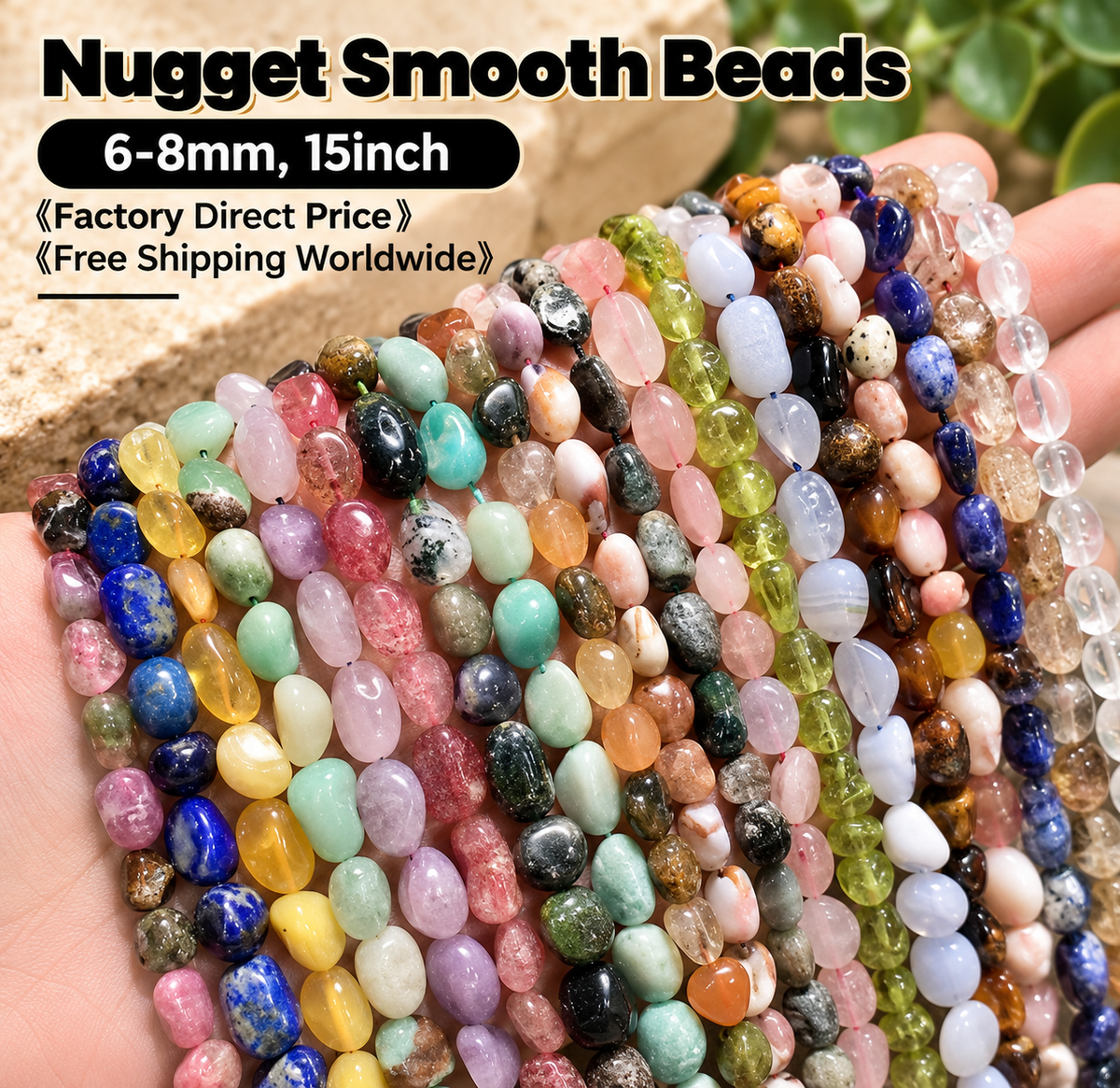 Nugget Smooth Beads 6-8mm Gemstone/Quartz/Jasper/Agate