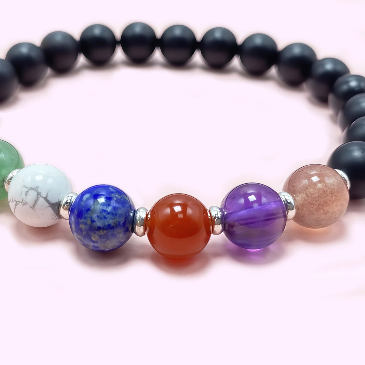Matte Onyx Seven Chakra Crystal Bracelets