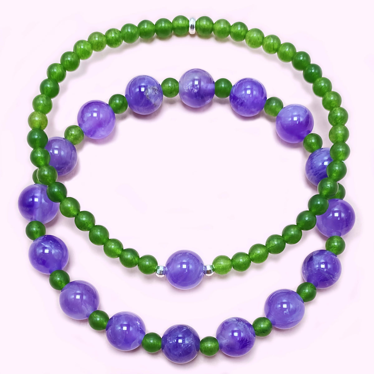 Natural Green Jade with Amethyst to Improve Body and Health Crystal  Bracelet