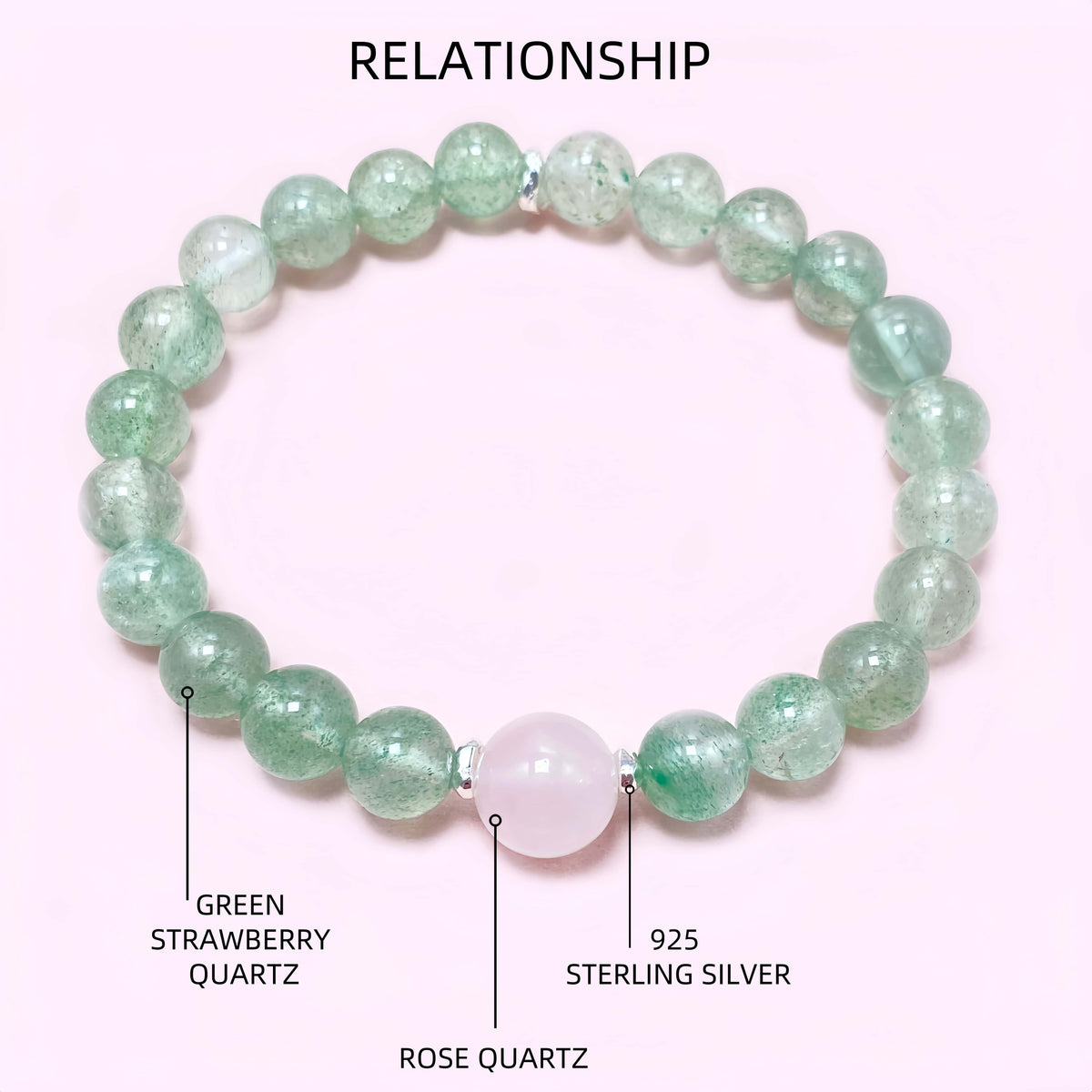 Green Strawberry Quartz Crystal Bracelet for Love and Relationship