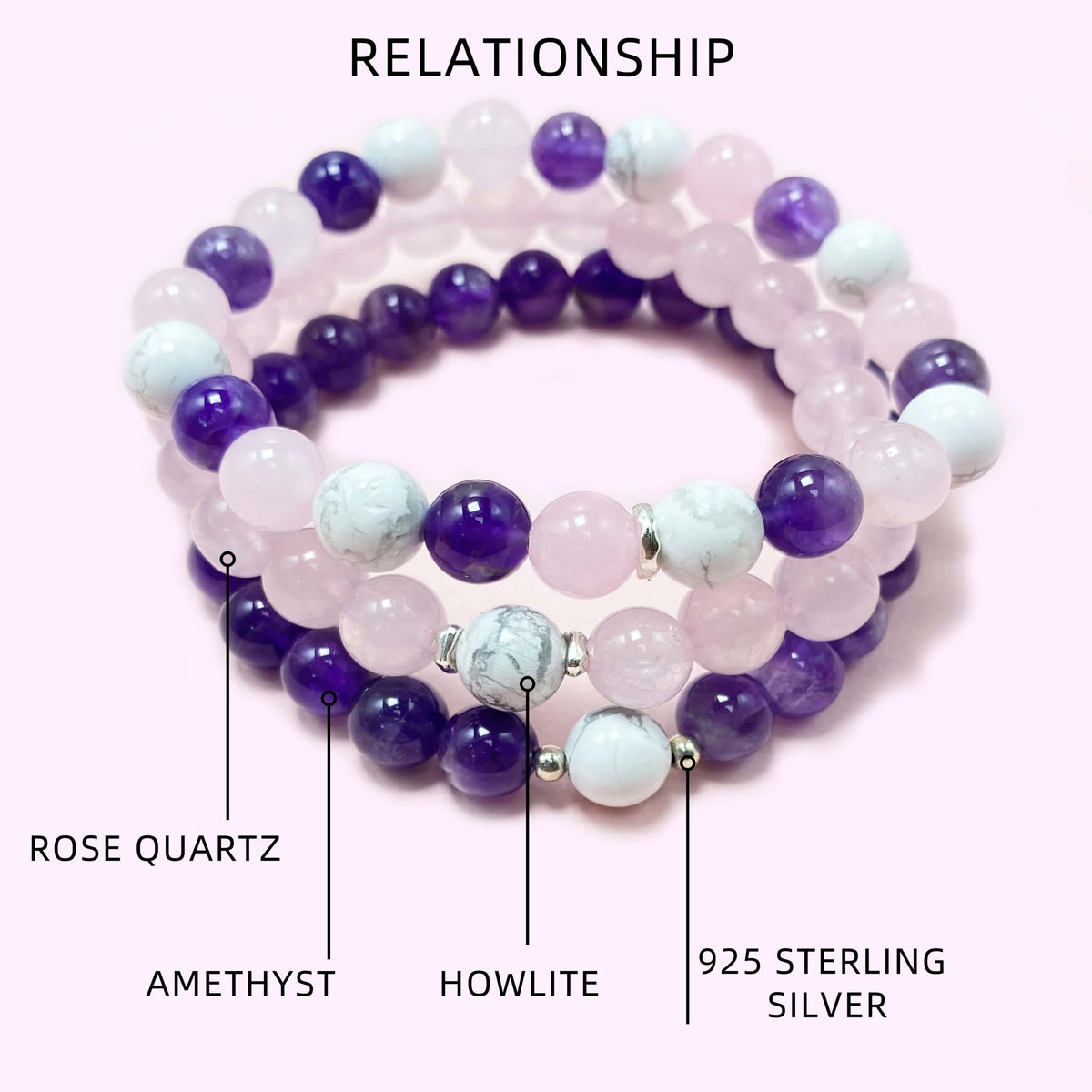 Triple Amethyst Crystal Bracelet for Love and Relationship