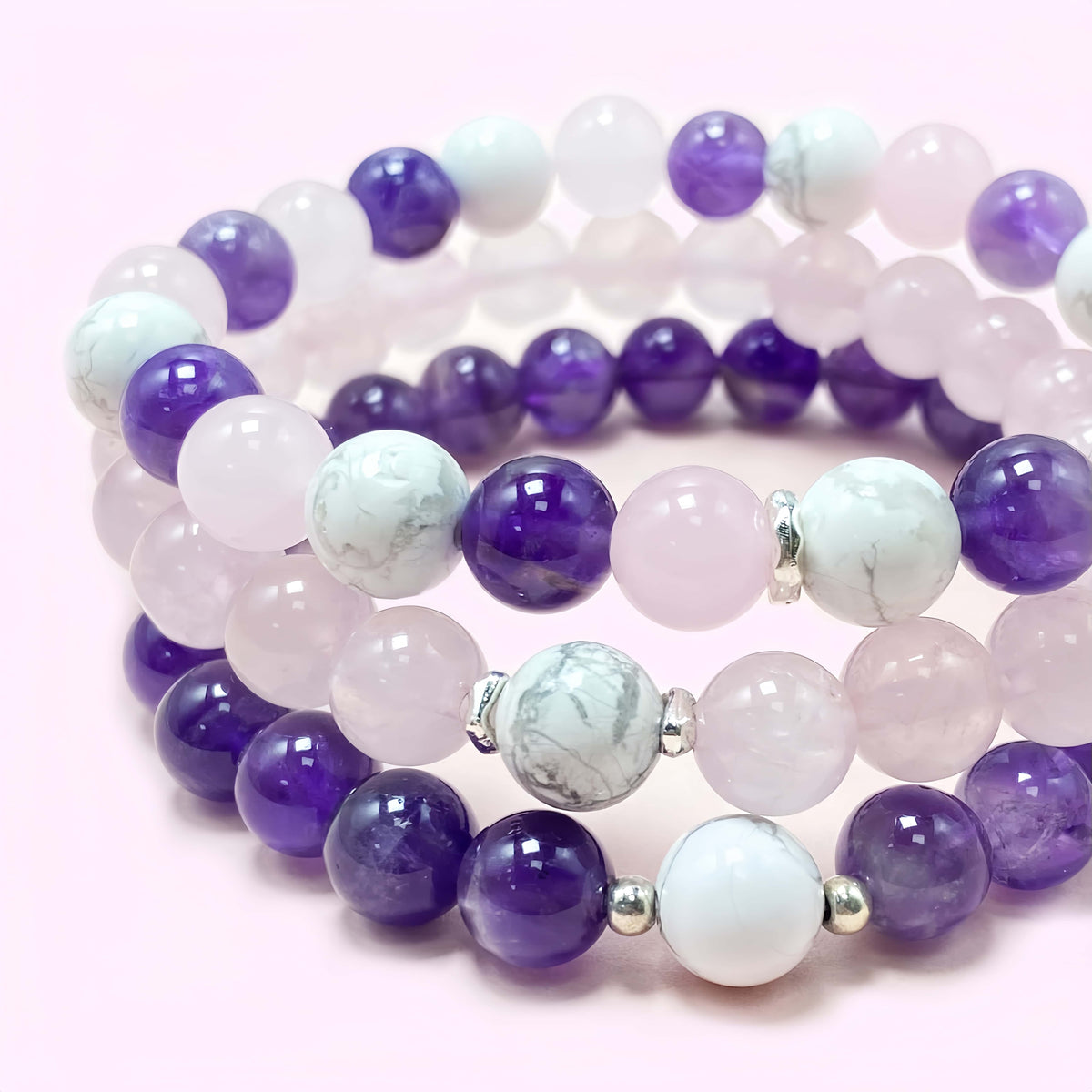Triple Amethyst Crystal Bracelet for Love and Relationship