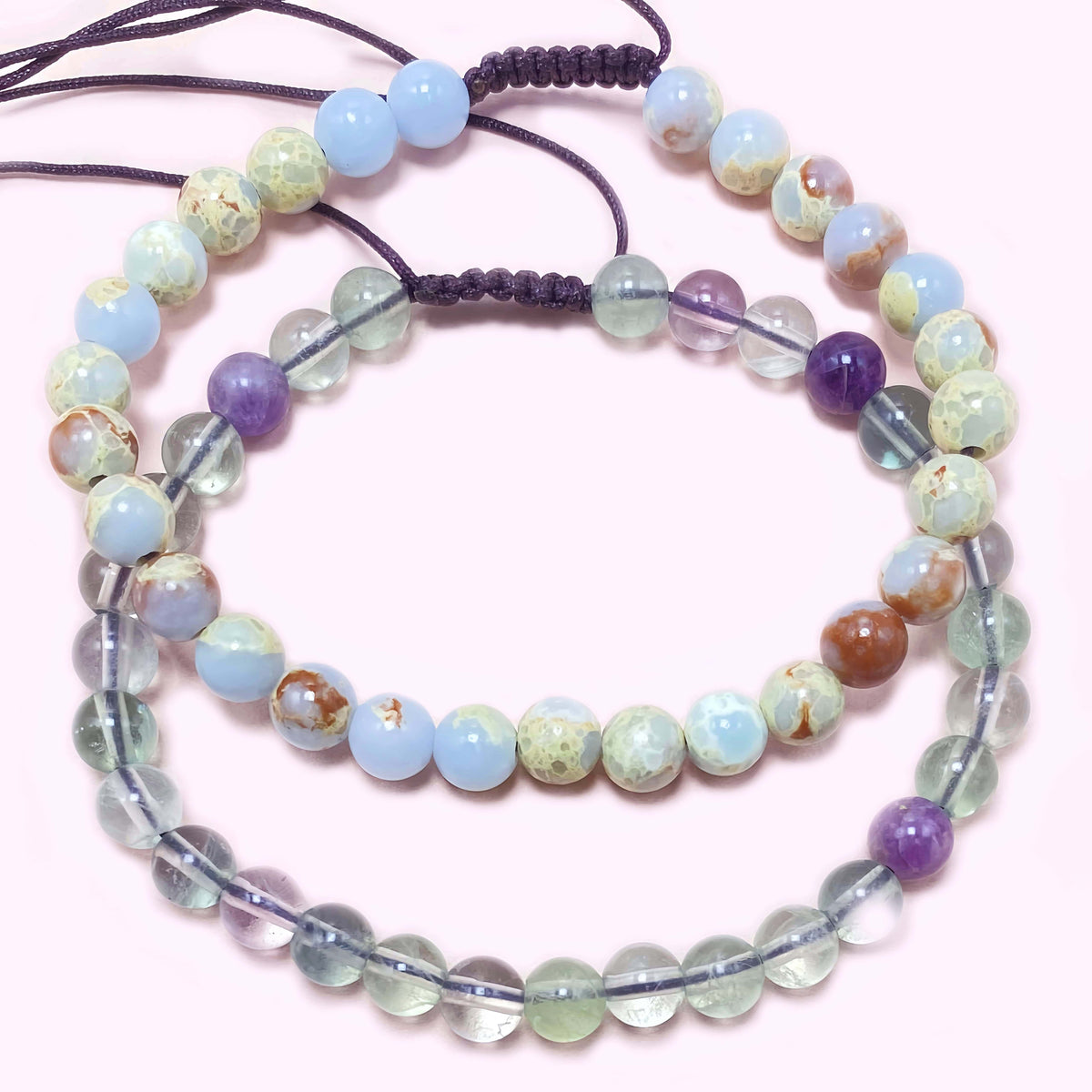 Double Strand Fluorite Help Lower Stress & Anxiety Level Braided Rope Crystal Bracelet