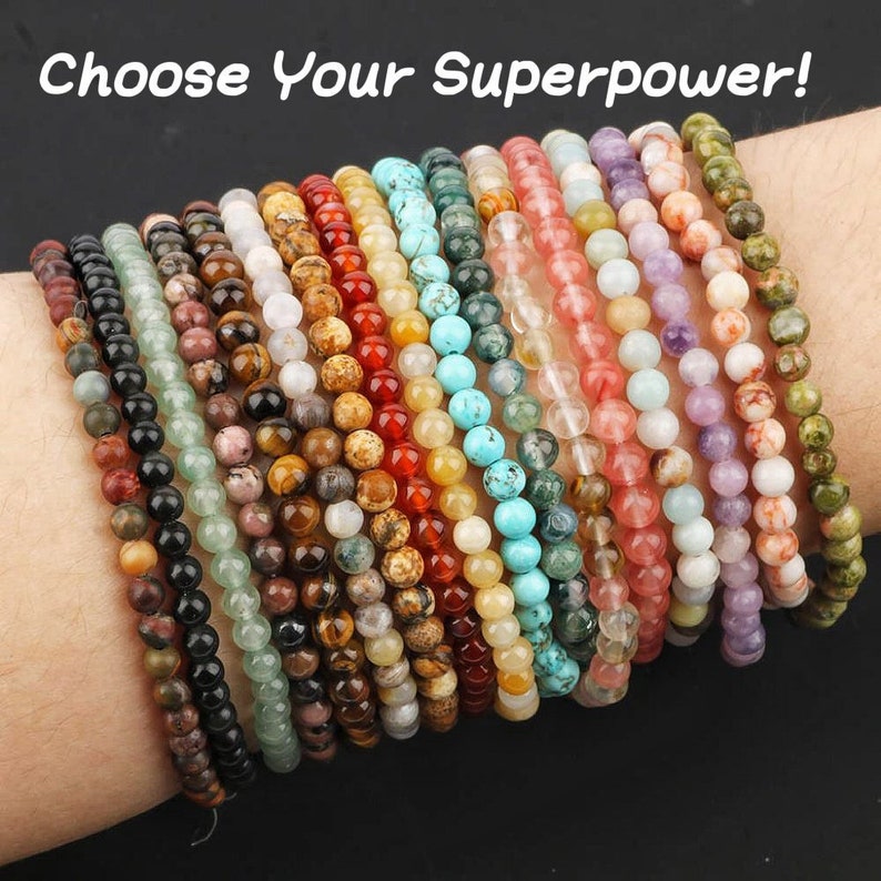 Natural Gemstone Beads Bracelet, Handmade Men Women Stretchy Bracelet, Power Healing Energy Chakra Round Beaded Crystal Bracelet 7.5 inches