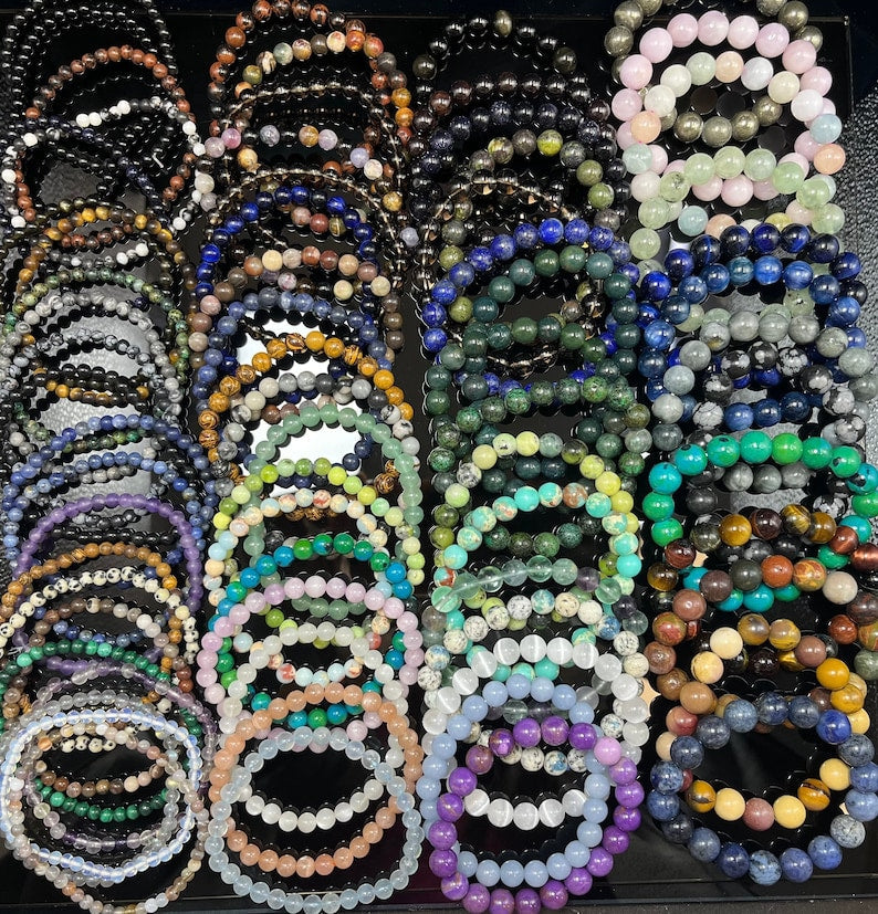 Natural Gemstone Beads Bracelet, Handmade Men Women Stretchy Bracelet, Power Healing Energy Chakra Round Beaded Crystal Bracelet 7.5 inches