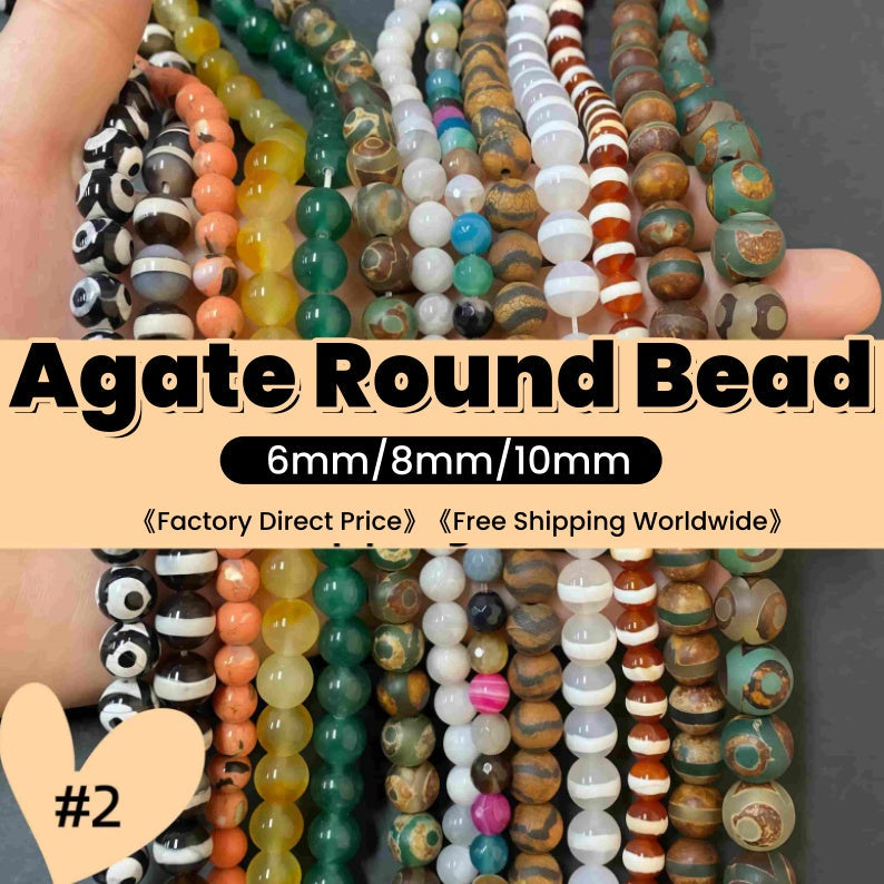 #2 Round Agate Beads 6mm/8mm/10mm