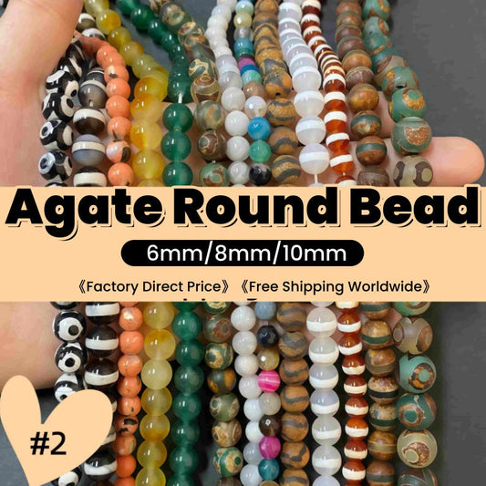 #2 Round Agate Beads 6mm/8mm/10mm