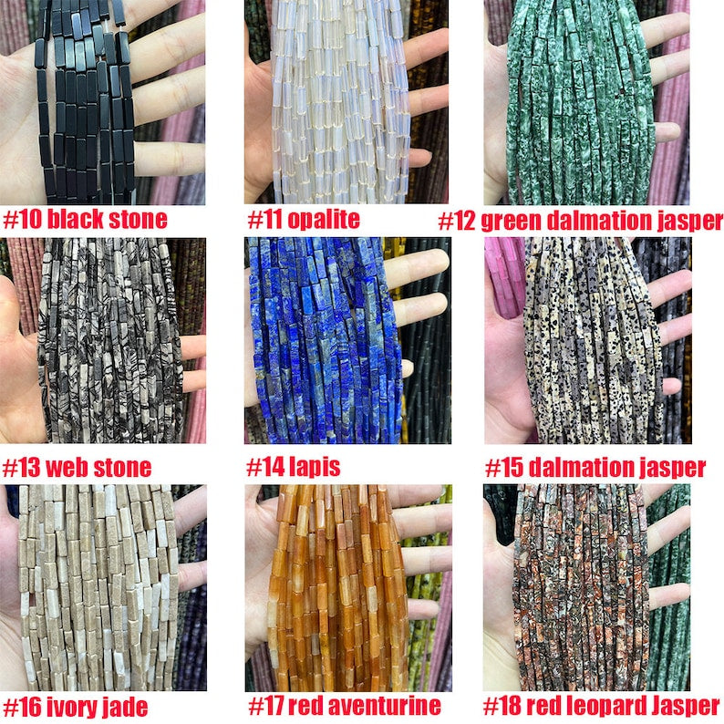Natural Tube Pipe Shape Stone Beads Faceted Rectangle Gemstone Loose Spacer Energy Healing Stone for DIY Jewelry Making 4x13mm Square Tube