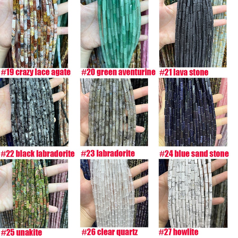 Natural Tube Pipe Shape Stone Beads Faceted Rectangle Gemstone Loose Spacer Energy Healing Stone for DIY Jewelry Making 4x13mm Square Tube