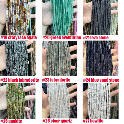 Natural Tube Pipe Shape Stone Beads Faceted Rectangle Gemstone Loose Spacer Energy Healing Stone for DIY Jewelry Making 4x13mm Square Tube