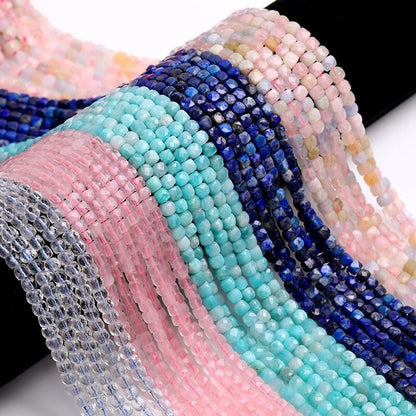 4-5MM Faceted Cube Square Stone Beads Energy Gemstone Cube Loose Beads for Bracelet Necklace DIY Jewelry Making Design 15-inch Full Strand