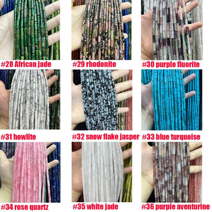 Natural Tube Pipe Shape Stone Beads Healing Energy Gemstone Loose Beads Stone Spacer Beads for DIY Jewelry Making 4x13mm Gemstone Round Tube