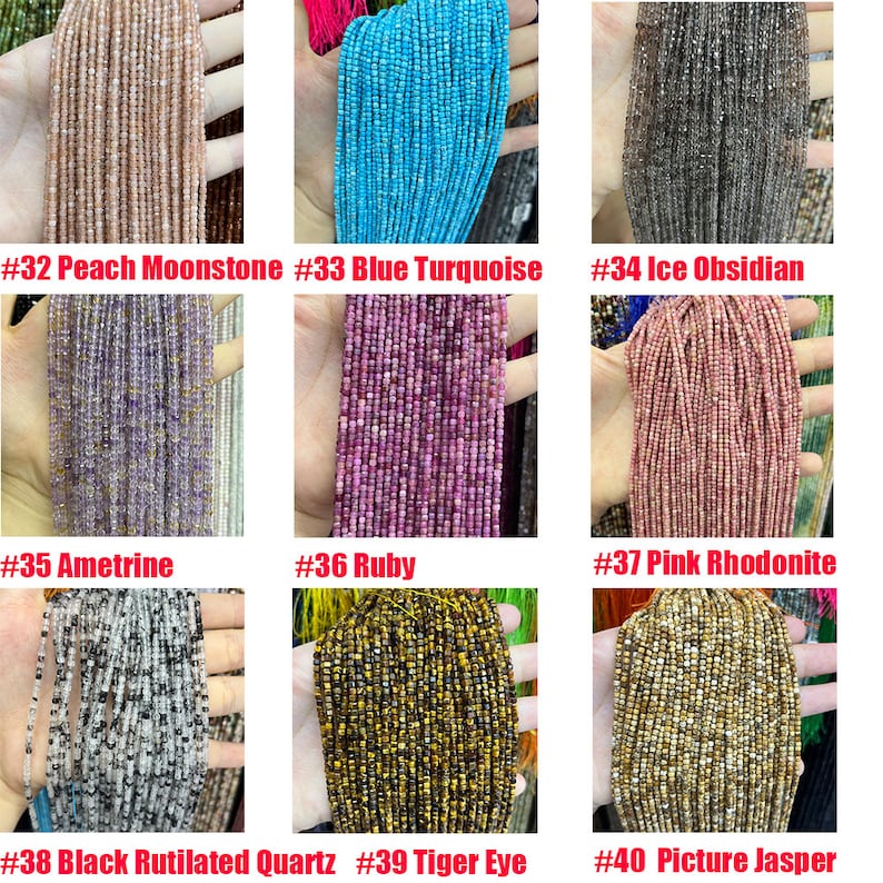 2.5mm Faceted Cube Beads Natural Gemstone Beads for Diy Jewelry Making Aquamarine/Amazonite/Garnet Beads Tiny Square Cube Beads