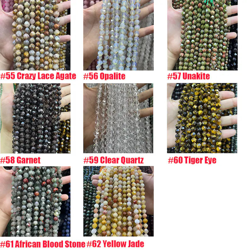Natural Star 64 Cutting Faceted Beads Healing Energy Gemstone Loose Beads for DIY Jewelry Making Bracelet Necklace 6mm 8mm 10mm Nugget Beads
