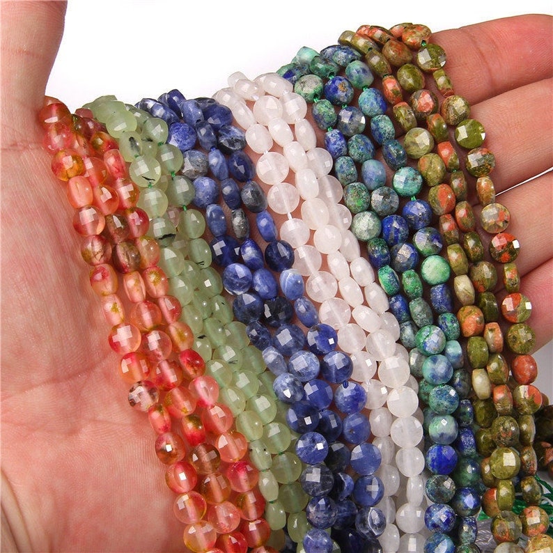 6mm Faceted Coin Round Beads Natural Gemstone Beads for Diy Jewelry Making Aquamarine/Amazonite/Agate/Crystal Coin Cut Beads 15"