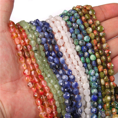6mm Faceted Coin Round Beads Natural Gemstone Beads for Diy Jewelry Making Aquamarine/Amazonite/Agate/Crystal Coin Cut Beads 15"