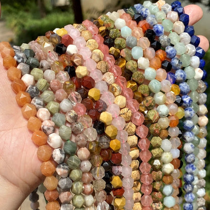 Natural Star 64 Cutting Faceted Beads Healing Energy Gemstone Loose Beads for DIY Jewelry Making Bracelet Necklace 6mm 8mm 10mm Nugget Beads