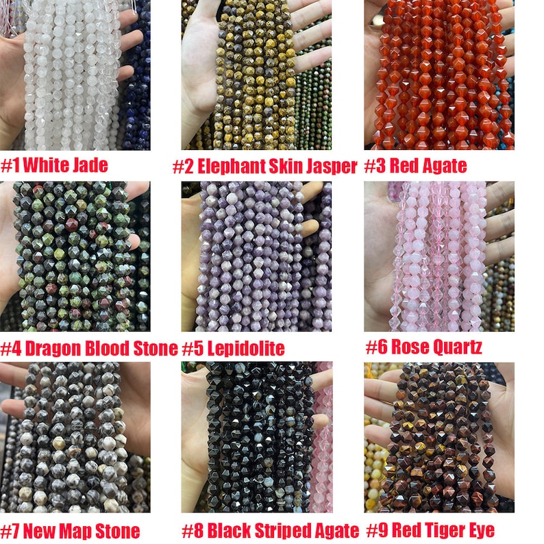 Natural Star 64 Cutting Faceted Beads Healing Energy Gemstone Loose Beads for DIY Jewelry Making Bracelet Necklace 6mm 8mm 10mm Nugget Beads