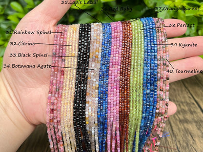 Natural Faceted Crystals Beads,2.5x2.5mm Square Gemstone Faceted Beads-Free Shipping