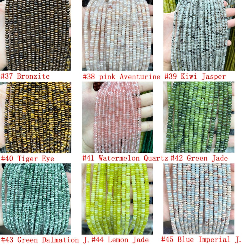 Natural 2*4mm Gemstone Rondelle Beads Crystal Agate Stone Rondelle Beads Highly Polished Rondelle Shape Loose Beads for DIY Jewelry Making