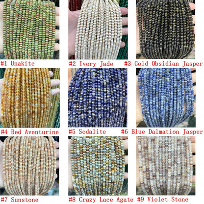 Natural 2*4mm Gemstone Rondelle Beads Crystal Agate Stone Rondelle Beads Highly Polished Rondelle Shape Loose Beads for DIY Jewelry Making