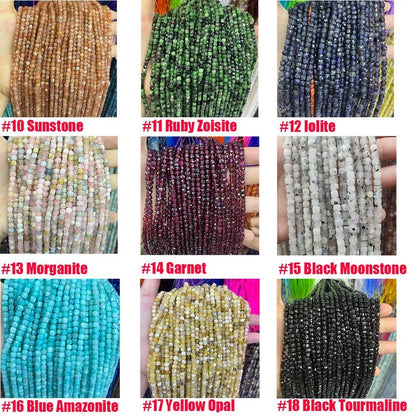 4-5MM Faceted Cube Square Stone Beads Energy Gemstone Cube Loose Beads for Bracelet Necklace DIY Jewelry Making Design 15-inch Full Strand