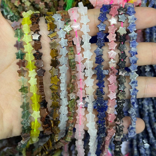 6mm Stone Star Beads Mini Crystal Star Beads Flat Star Shaped Gmestone Beads For Bracelet Necklace DIY Jewelry Making Carved Star Beads