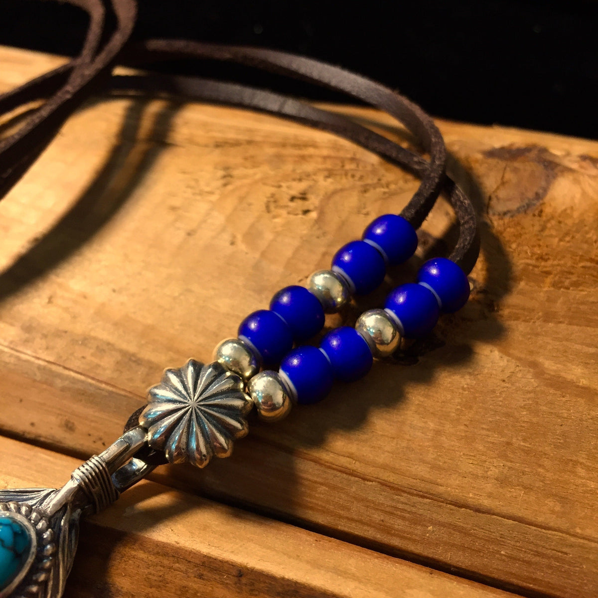 Japan Takahashi Goro Feather Necklace Set Right Feather 66x14mm Turquoise 5x7mm Leather Necklace44cm Retro Sterling 925 Silver Hip Hop style