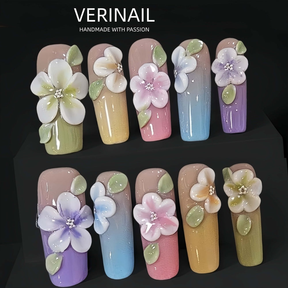 #3-11 Press-On Nails Box | Handmade | Reusable | Glitter + Gems + Floral | French Tips