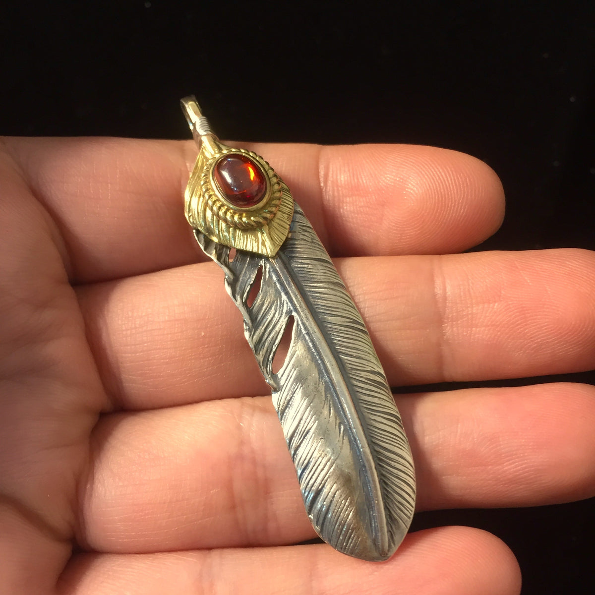 Right Brass Leaf Feather Retro 925 Silver Pendant Japan Takahashi Goro