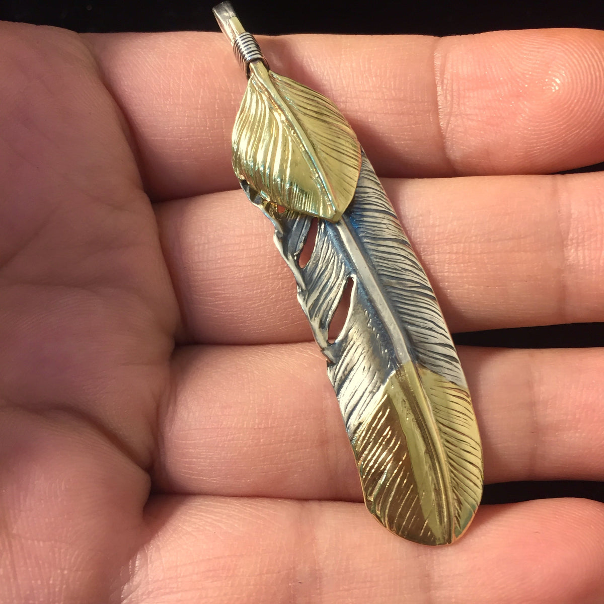 Right Feather Leaf Retro 925 Silver Pendant Takahashi Goro with Brass